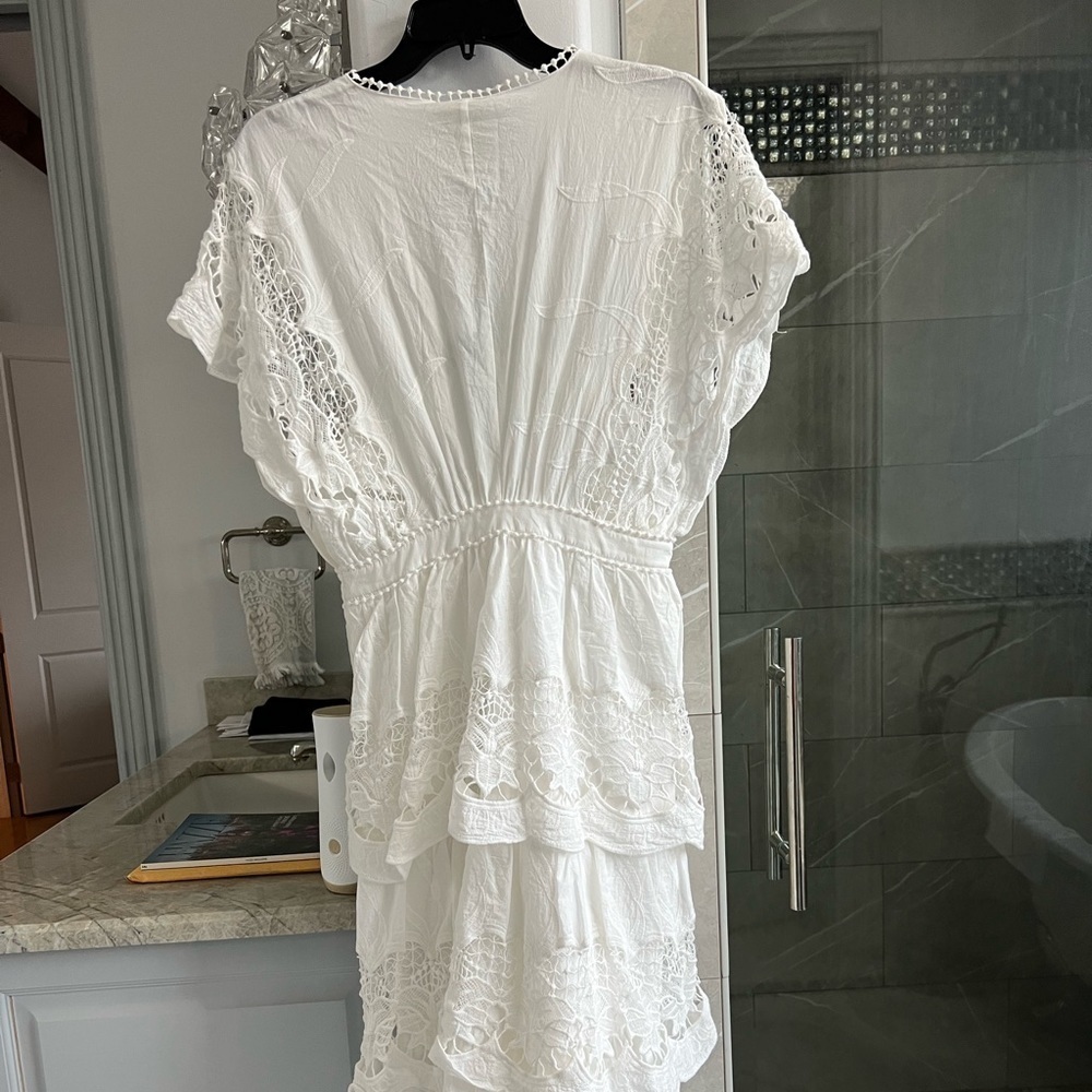 FARM RIO Off-White Richelieu Tiered Midi Lace Dress - Picture 14 of 16
